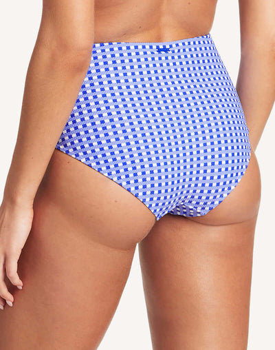 Checkmate Gathered Side High Waist Bikini Bottom#color_checkmate-cobalt