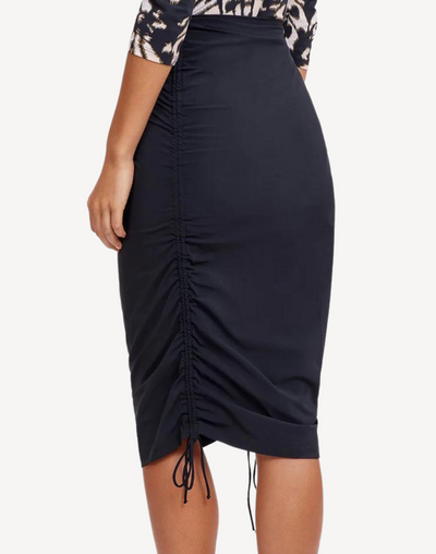 Modest Shirred Adjustable Swim Skirt#color_black