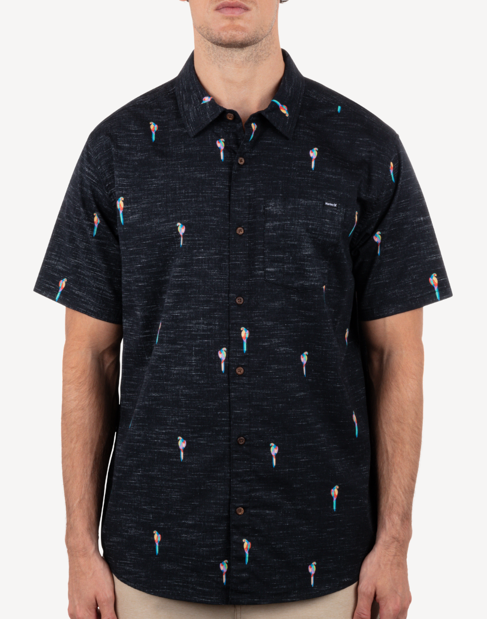 Camicia Estiva Maniche Corte One And Only Lido Stretch - Maniche Corte, Tessuto Elasticizzato, Stampa Hawaiana, Tasca Per Occhiali Camicia Uomo Hurley