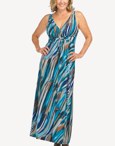 Fluid Stripes Grecian Maxi Dress#color_fluid-stripes-blue