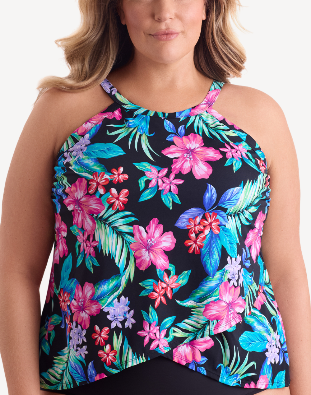 Island Hopping High Neck Plus Size Tankini Top