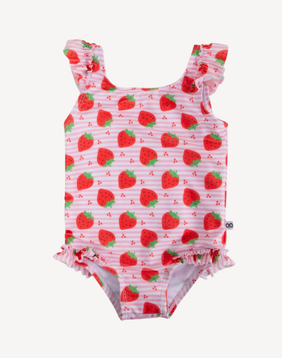 Infant Girls Strawberry Ruffle Sleeve One Piece#color_strawberry-pink