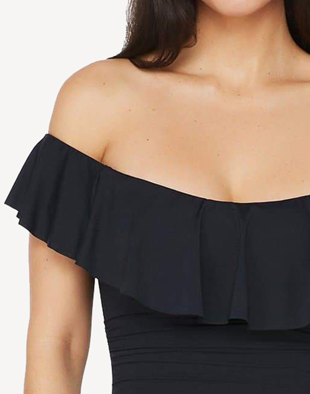 Off The Shoulder Ruffle One Piece#color_black