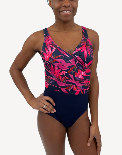 Twin Pipe Splice Polyester One Piece#color_pink-hawaii-navy
