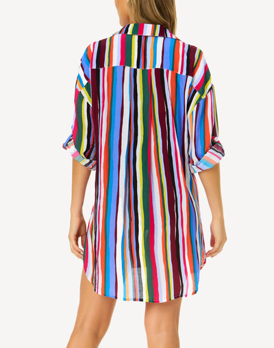 Easy Breezy Stripe Shirttail Button Down Cover Up#color_easy-breezy-multi