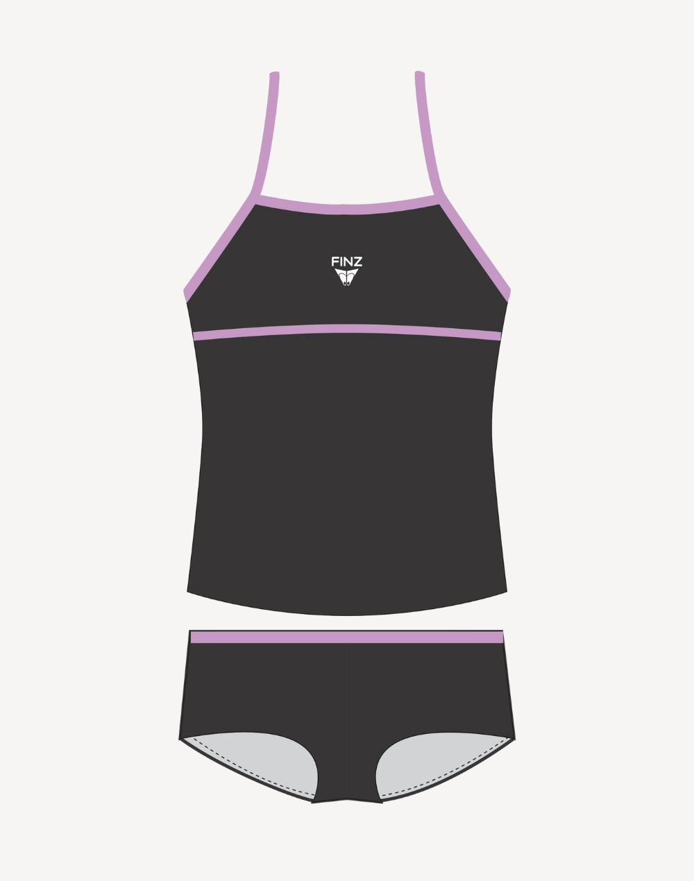 Girls Polyester Tankini Set#color_black-lavender