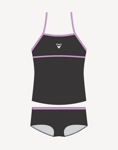 Girls Polyester Tankini Set#color_black-lavender