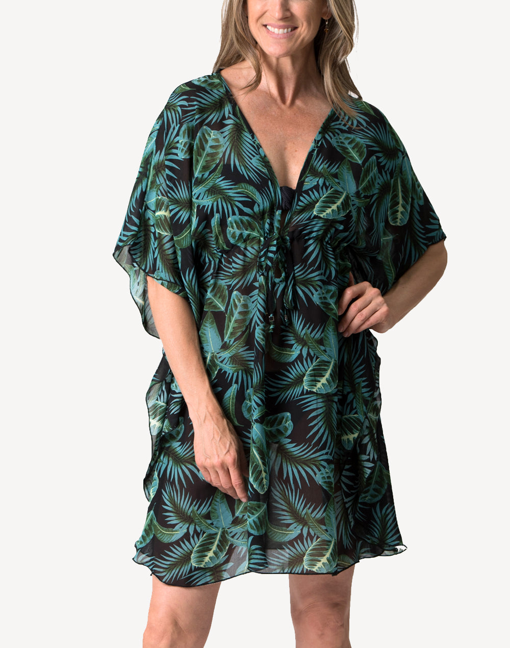 Palm Print Tunic Cover Up#color_palm-print-green-black