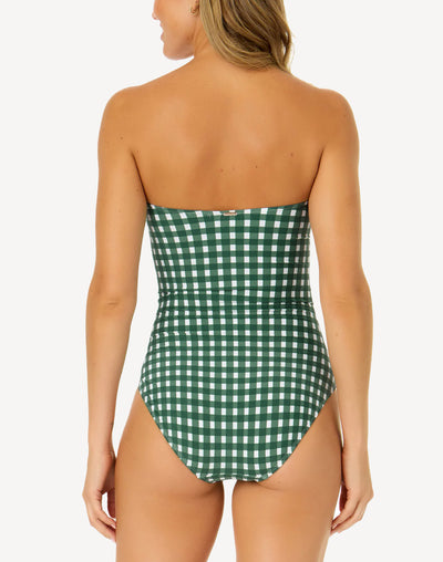 Gingham Twist Front Bandeau One Piece#color_gingham-ivy-green