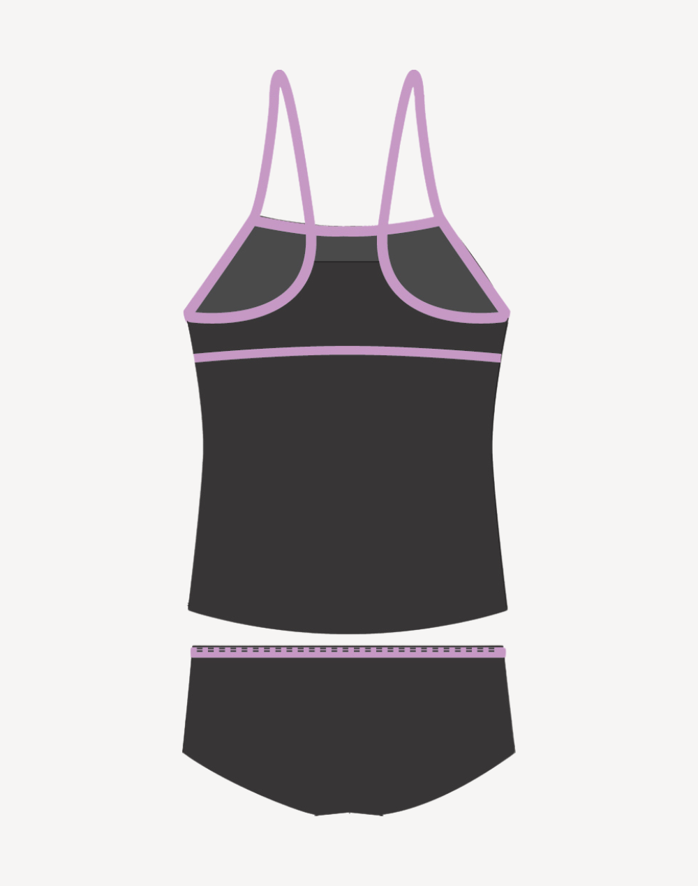 Girls Polyester Tankini Set#color_black-lavender