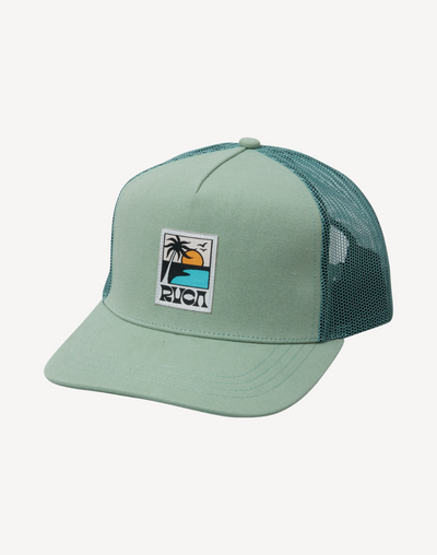 Men's Palm Set Trucker Hat#color_palm-granite-green