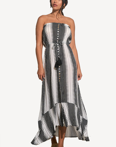 Kenya Strapless Front Slit Maxi Dress#color_kenya-black-white