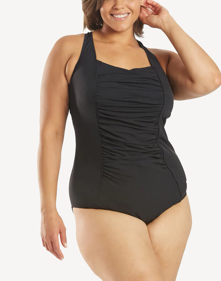 Solid Shirred Plus Size Polyester One Piece