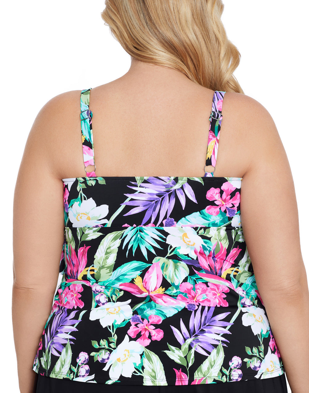 Mystic Tropic Triple Tier Plus Size Tankini Top#color_mystic-black-multi