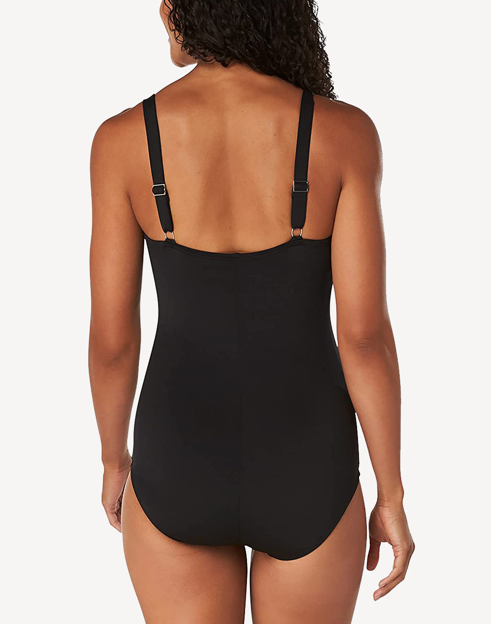 Solid Shirred Polyester One Piece#color_black