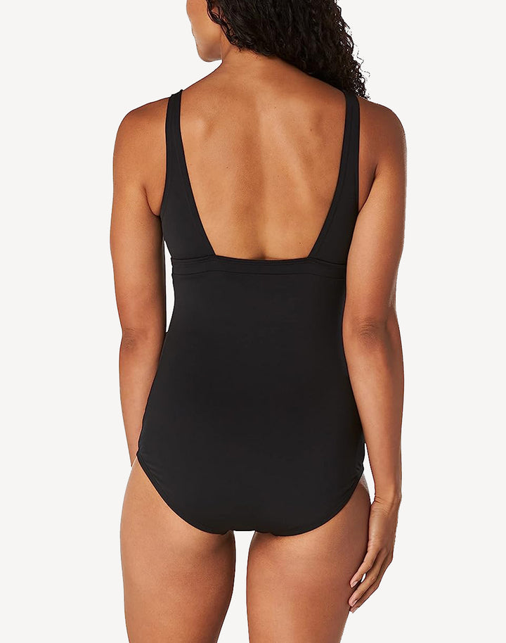 Solid V Neck Polyester One Piece