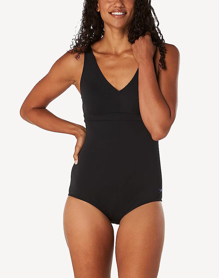 Solid V Neck Polyester One Piece