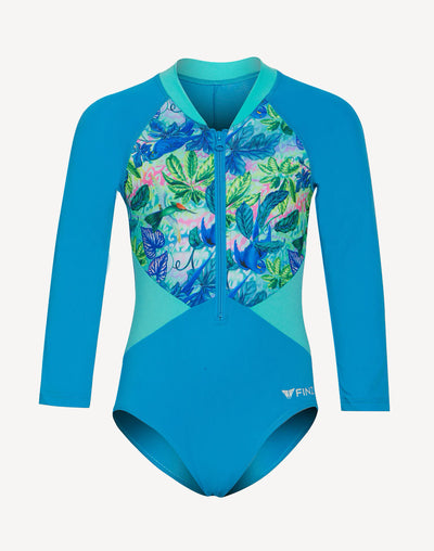 Girls Print Splice Long Sleeve Paddle Suit#color_print-splice-cyan