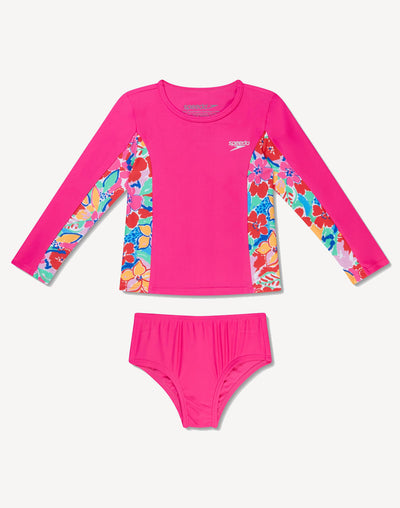 Toddler Girls Flower Long Sleeve Rashguard Set#color_flower-pink-multi