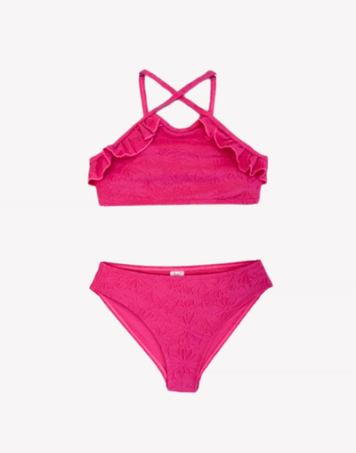 Girls Floral Frenzy High Neck Bikini Set#color_floral-frenzy-pink