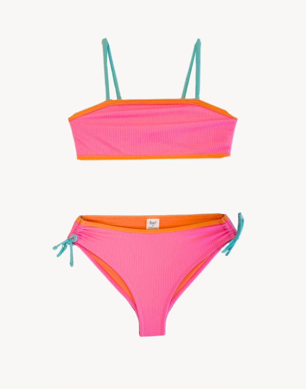 Girls On The Coast Bikini Set With Cropped Zip Front Rashguard#color_on-the-coast-pink-orange