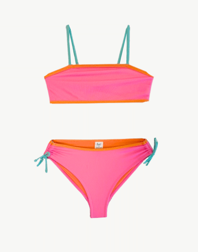 Girls On The Coast Bikini Set With Cropped Zip Front Rashguard#color_on-the-coast-pink-orange