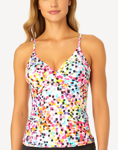 Abstract Dot Drape D/DD Tankini Top#color_abstract-dot-multi