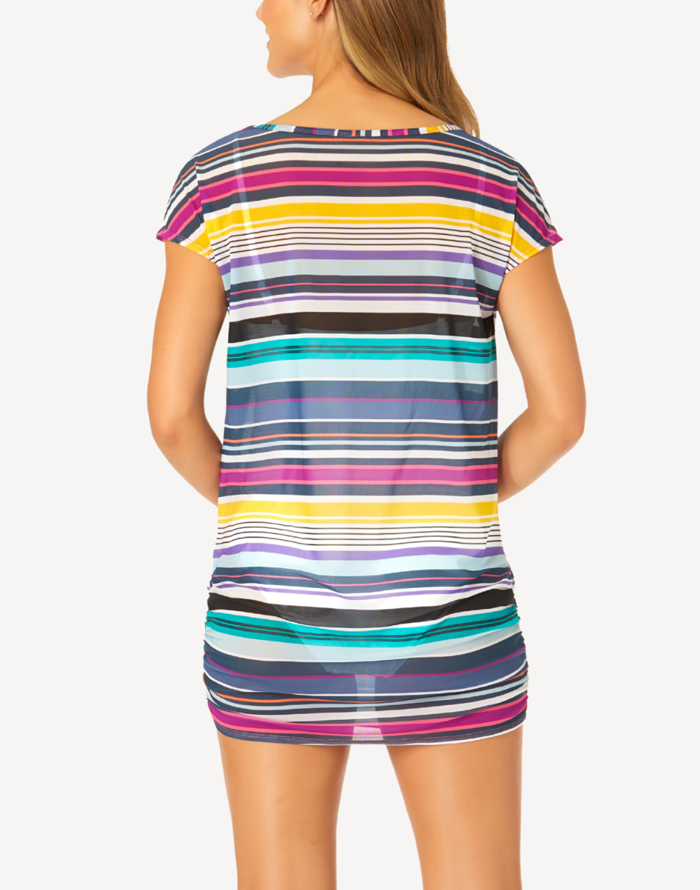 Barcode Stripe Mesh Tee Cover Up