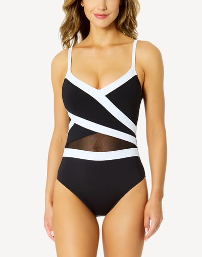Gabor Mesh Cross Over Colourblock One Piece Swimsuit#color_gabor-black-white