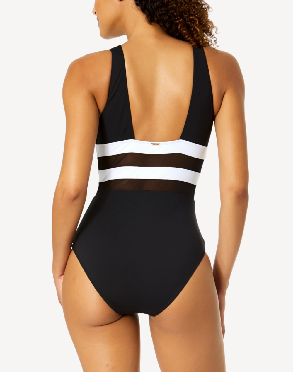 Garbor Mesh Plunge Front Colourblock One Piece Swimsuit#color_gabor-black-white