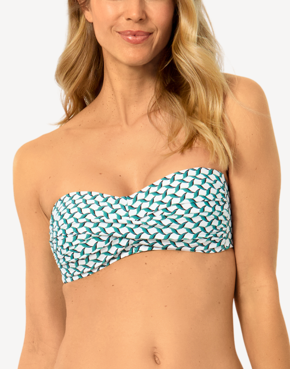 Neo Geo Twist Bandeau Bikini Top#color_geo-green