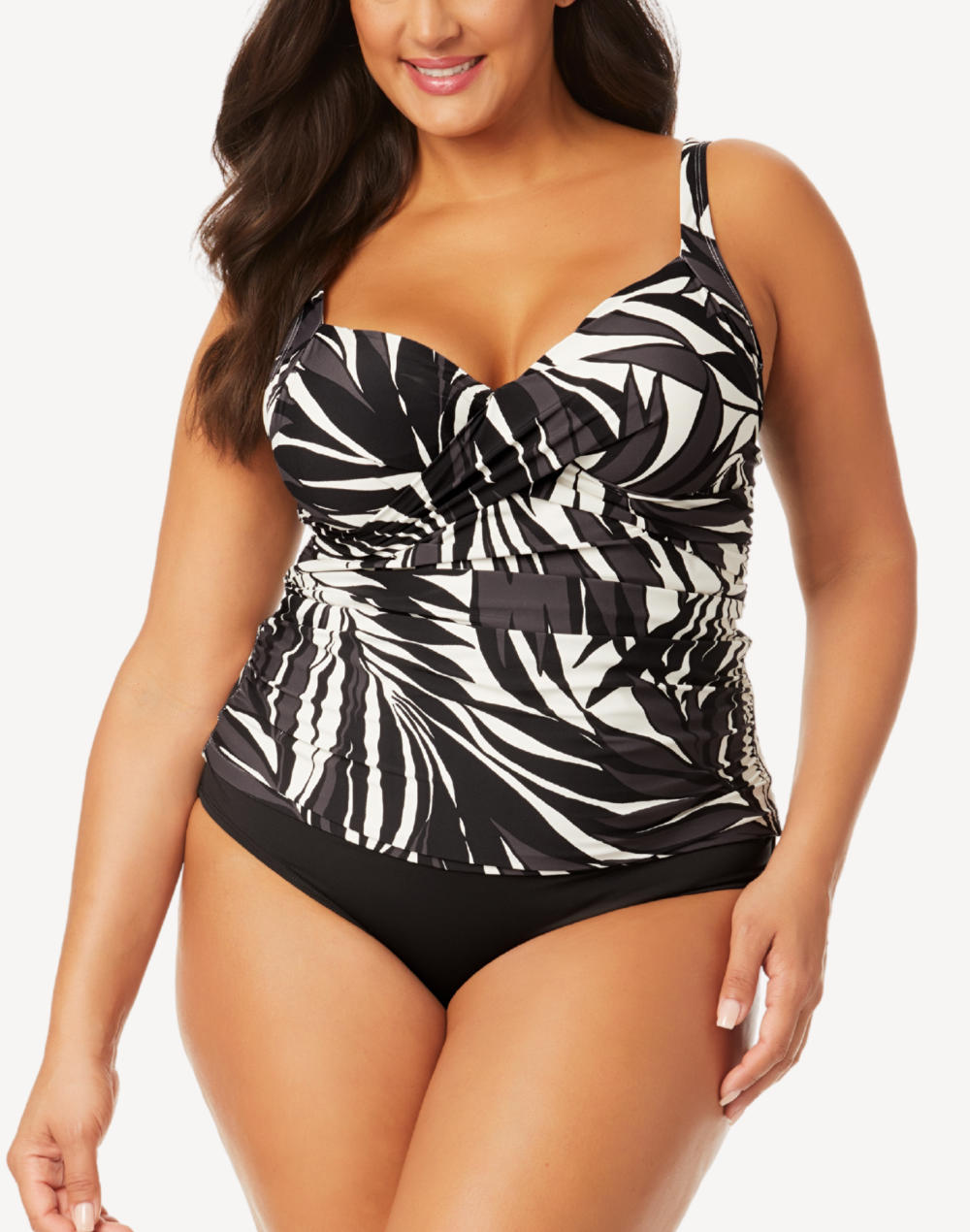 Palm Chic Drape Front Underwire Plus Size Tankini Top