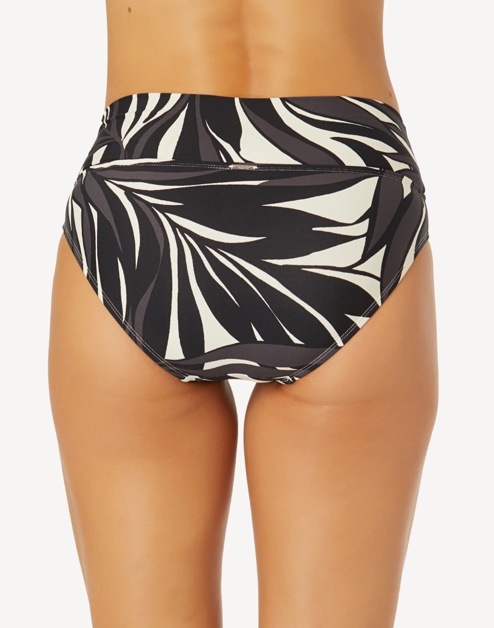 Palm Chic Soft Band Mid Rise Bikini Bottom#color_palm-chic-black-white