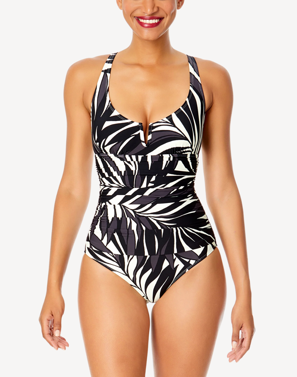 Palm Chic V Wire One Piece Swimsuitcolor_palm-chic-black-white