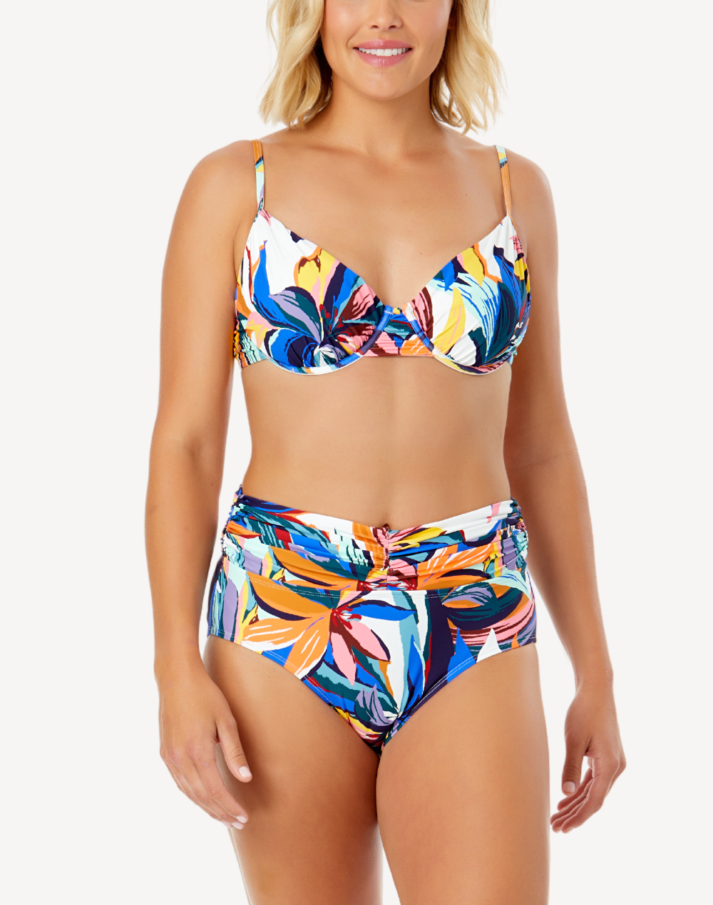 Riviera Floral Shirred High Waist Bikini Bottom#color_riviera-floral-multi