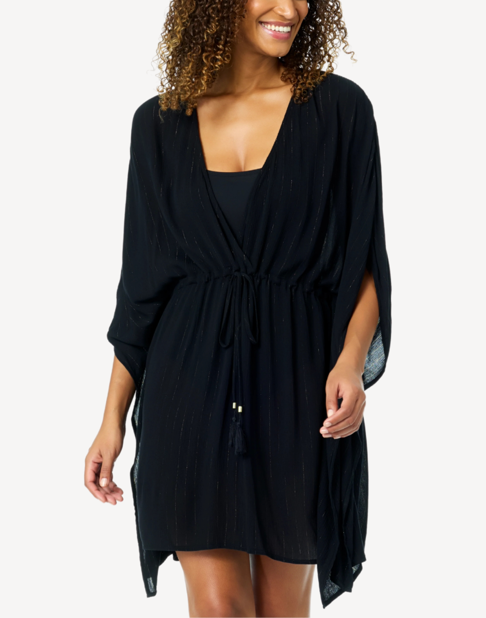 V Neck Drawstring Kimono Cover Up