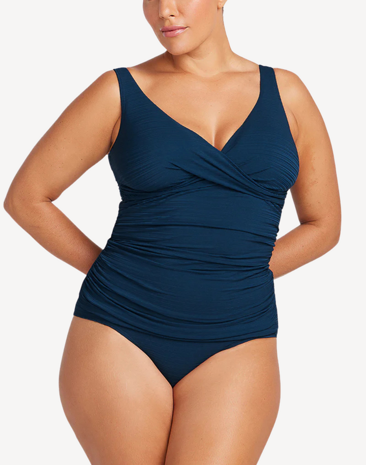 Aria Navy Delacroix Plus Size Tankini Top