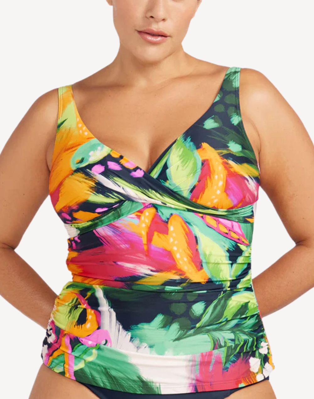 Chelona Delacroix Plus Size Tankini Top#color_chelona-navy