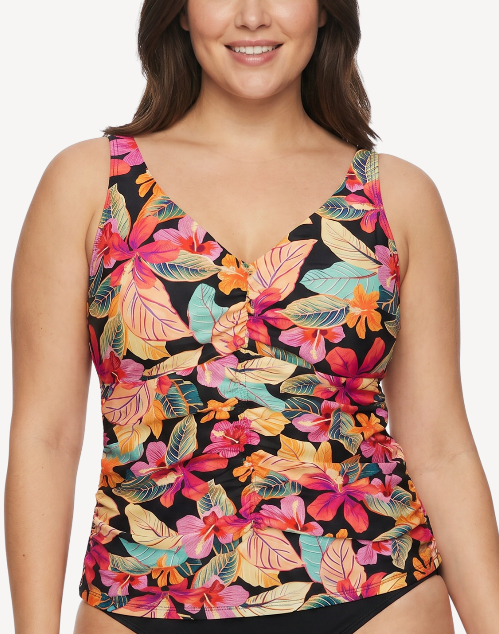 Phuket Ruched F/G Cup Tankini Top#color_phuket-black