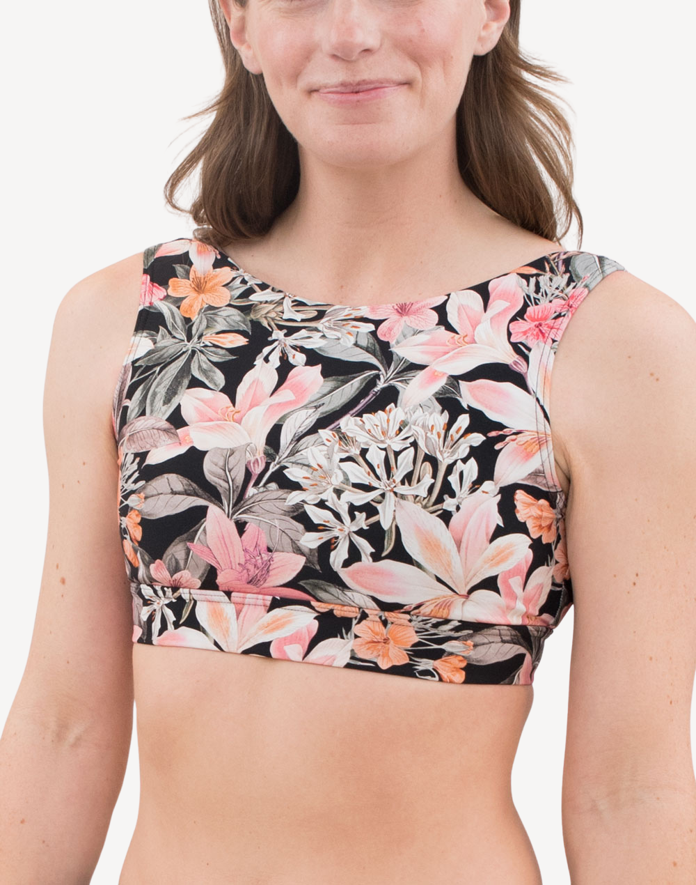 Rome High Neck Mastectomy Bikini Top#color_rome-floral-black