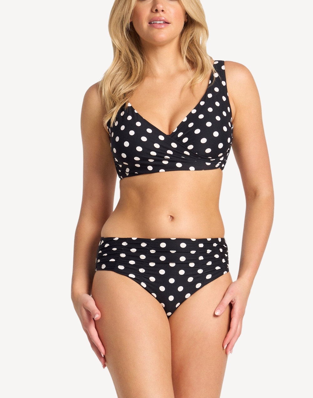 Seoul Ruched Mid Rise Bikini Bottom#color_seoul-black
