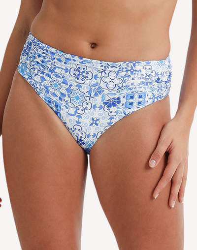 Seville Ruched Mid Rise Bikini Bottom#color_seville-white