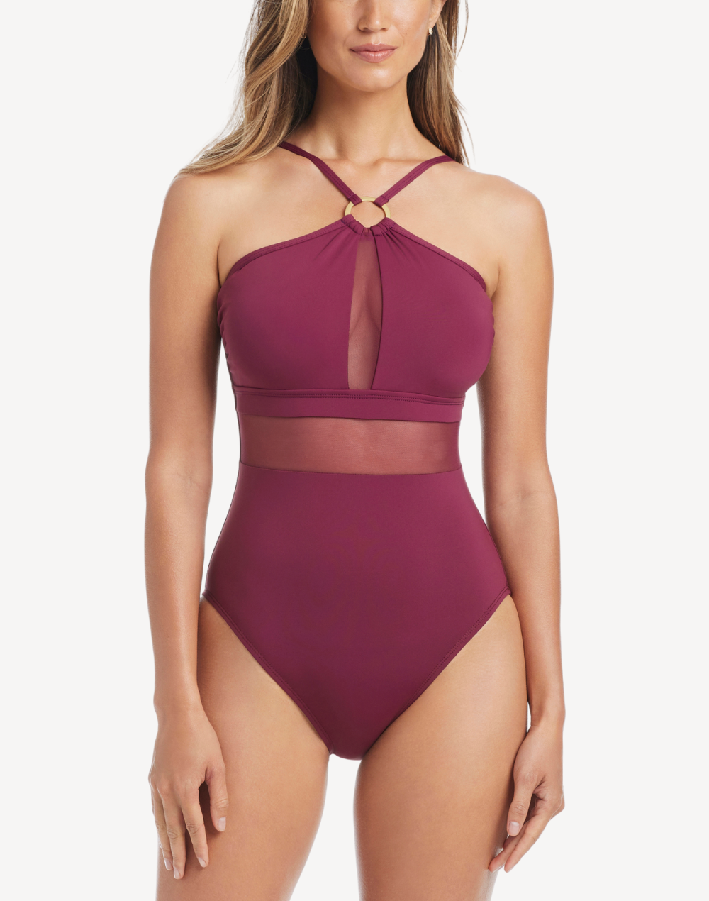Don't Mesh With Me High Neck Ring One Piece Swimsuit#color_dont-mesh-plum