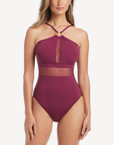 Don't Mesh With Me High Neck Ring One Piece Swimsuit#color_dont-mesh-plum