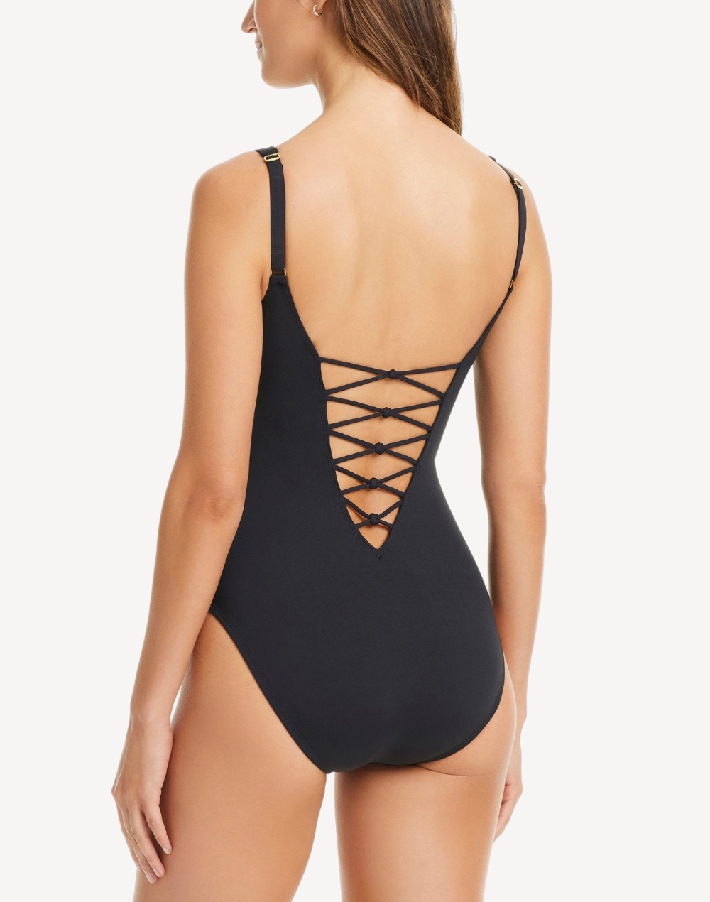 Let's Get Knotty Lace Down One Piece Swimsuit#color_black