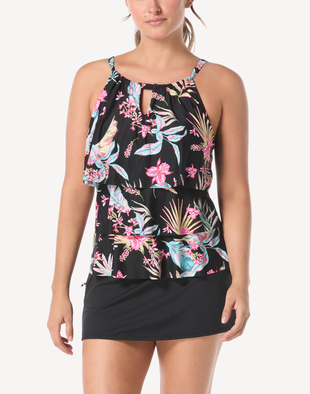 Endless Summer Jaclyn High Neck Tankini Top#color_endless-summer-black