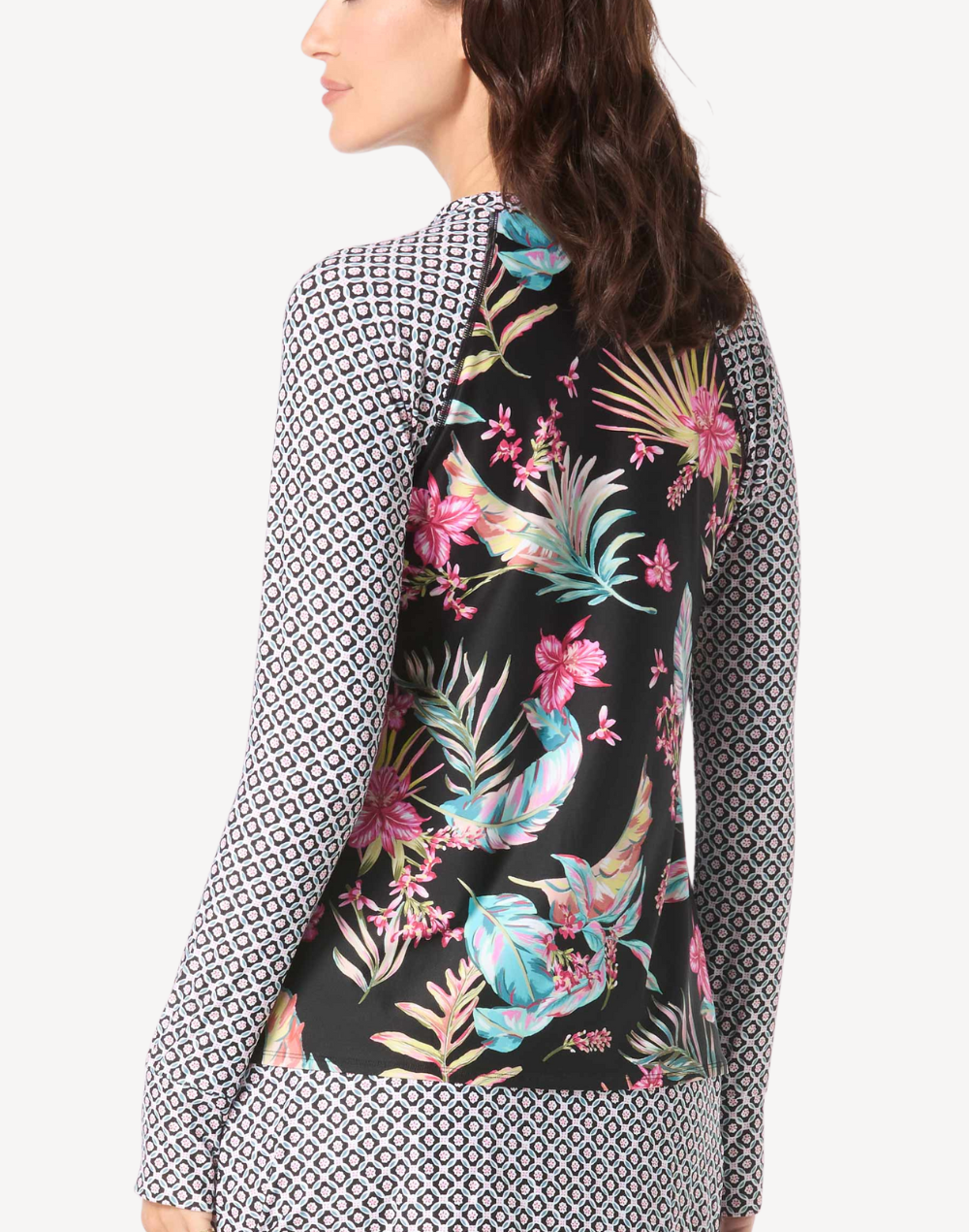 Endless Summer Mary Zip Front UPF 50 Rashguard#color_endless-summer-black