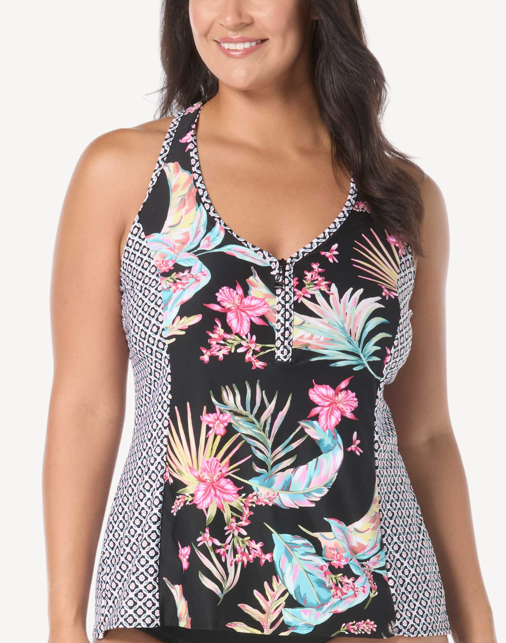 Endless Summer Plus Size Erinna Tankini Top#color_endless-summer-black
