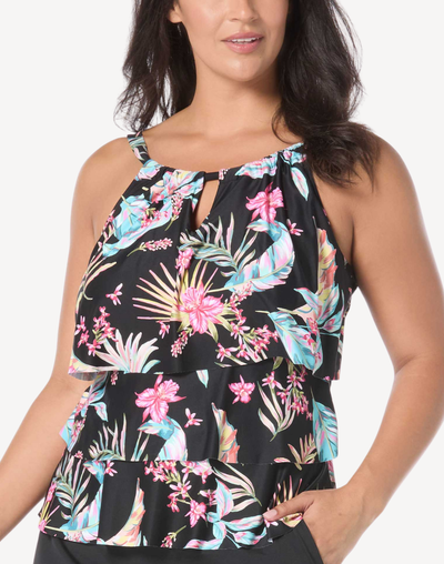 Endless Summer Plus Size Jaclyn High Neck Tankini Top#color_endless-summer-black