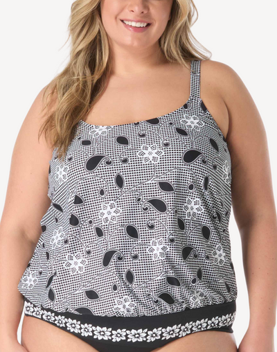 Floral Allure Sarah Plus Size Tankini Top#color_floral-allure-black